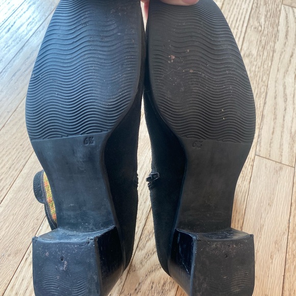 Vintage 70s suede ankle boot black and western tapestry trim boho retro - Picture 4 of 5